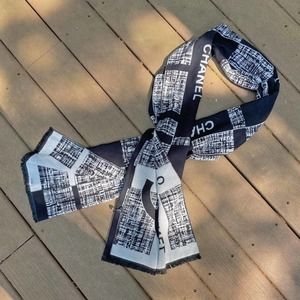 Chanel Accessories Authentic Chanel Logo Twill print Cashmere Wool Scarf